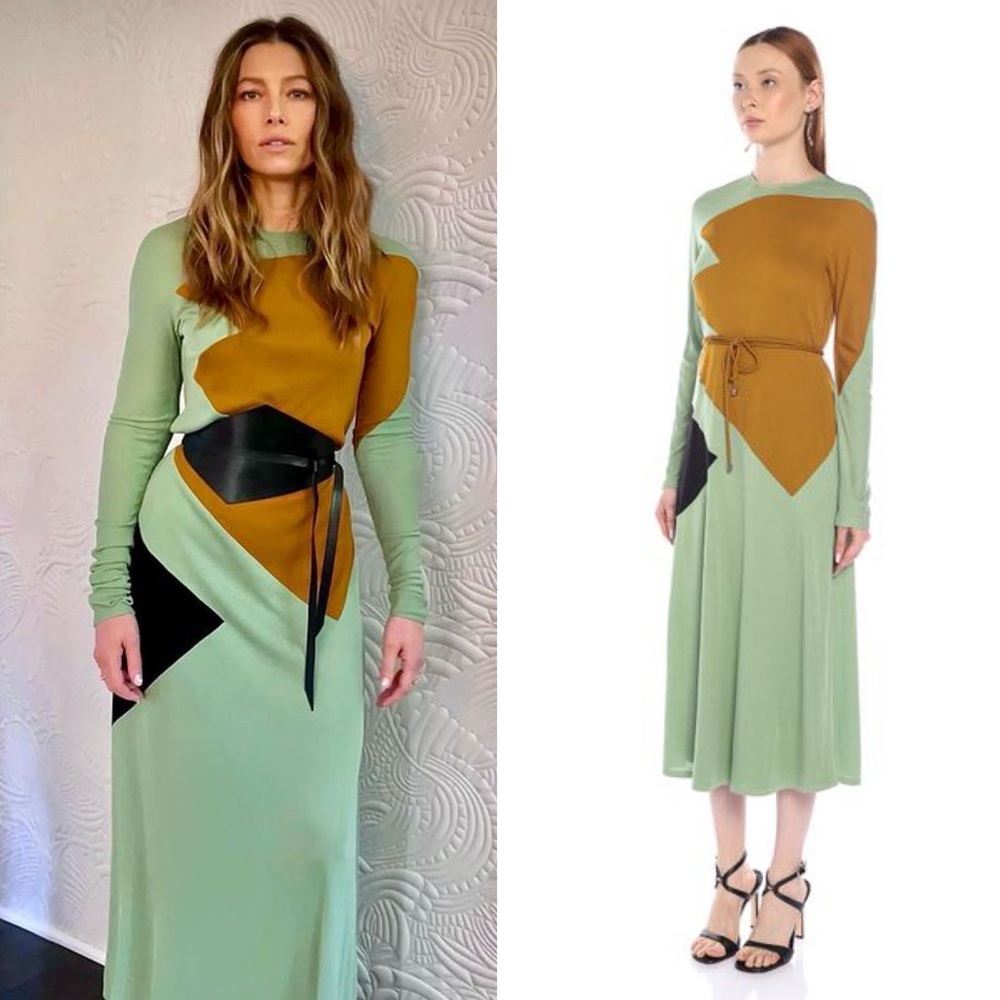 Tory Burch Colorblock Honeycomb Jersey Dress Size 0 Runway Geometric Green - Picture 10 of 13